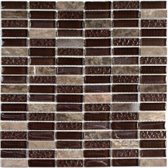 Мозаика стеклянная с камнем Super Line (brown) 300х300 коричневая Bonaparte mosaic