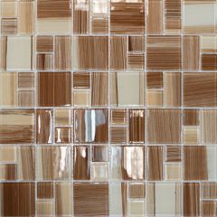 Мозаика стеклянная JSM-CH1019 (300х300х4 мм) бежевая полосатая mix size Elada Mosaic