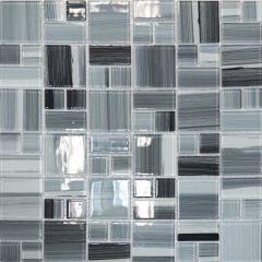 Мозаика стеклянная JSM-CH1020 (300х300х4 мм) серая полосатая mix size Elada Mosaic