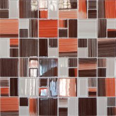 Мозаика стеклянная JSM-CH1021 (300х300х4 мм) терракотовая полосатая mix size Elada Mosaic