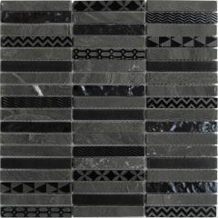 Мозаика стеклянная с камнем Listone 8х300х300 черная Bonaparte mosaic