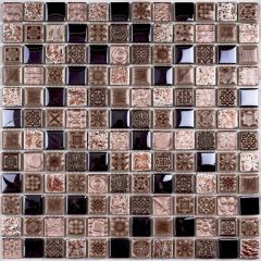 Мозаика стеклянная с камнем Sudan 300х300 бордовая Bonaparte mosaic