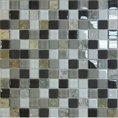 Мозаика стеклянная с камнем Style time-23 300х300 серая Bonaparte mosaic