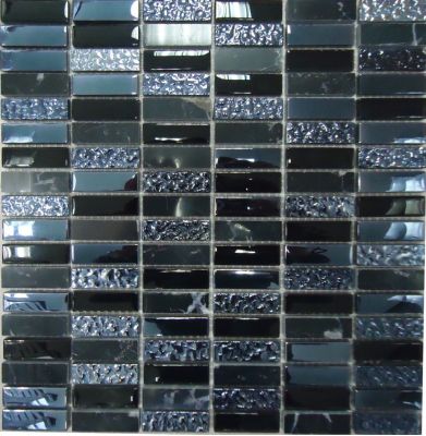 Мозаика стеклянная с камнем Super Line (black) 300х300 черная Bonaparte mosaic