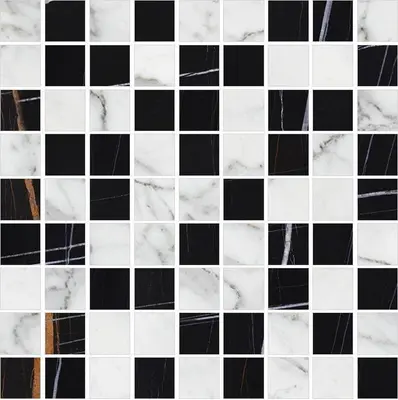 Мозаика Marble Trend Carrara / Nero Dorato K-1000(1004)/MR(LR)/m01 300х300 Kerranova