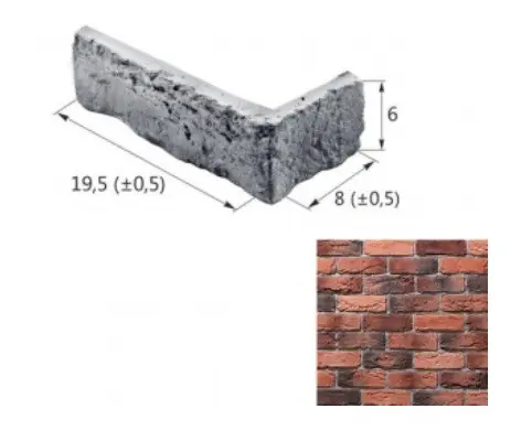 Искусственный декоративный камень Шамотный Кирпич 12-11 угловой элемент красный Forester
