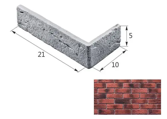 Искусственный декоративный камень Тонкий кирпич Мега угловой элемент 07-28 красный Forester